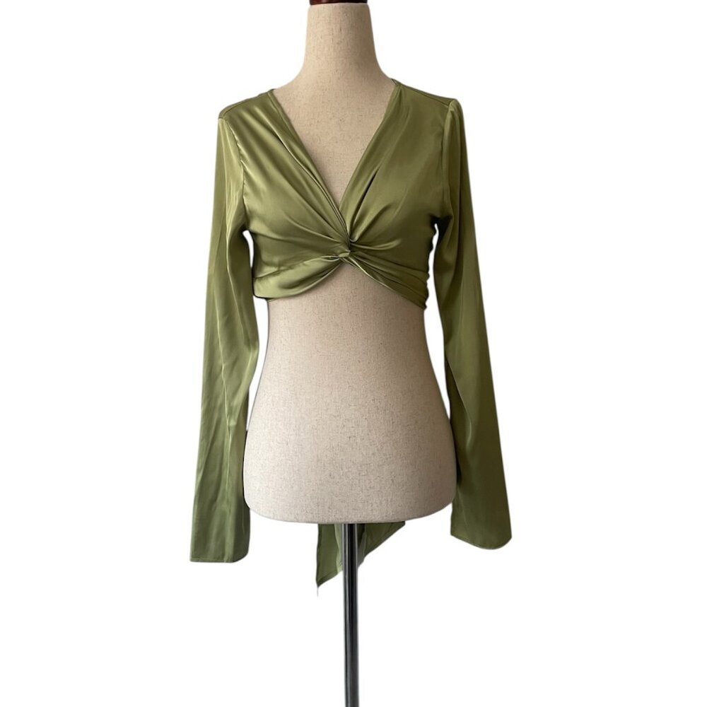 Cotton Candy LA Silky Green Wrap Top - 2010s Revival